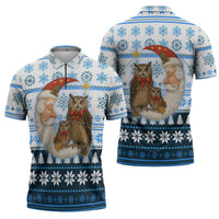 Owl Love Santa Moon Christmas Zipper Polo Shirt Xmas Holiday Patterns - Wonder Print Shop
