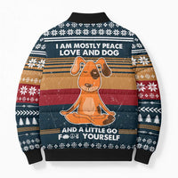 Peace Love And Dog Christmas Bomber Puffer Jacket Xmas Holiday Patterns - Wonder Print Shop
