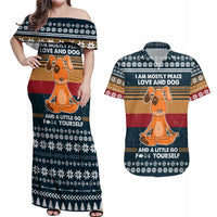 Peace Love And Dog Christmas Couples Matching Off Shoulder Maxi Dress and Hawaiian Shirt Xmas Holiday Patterns - Wonder Print Shop