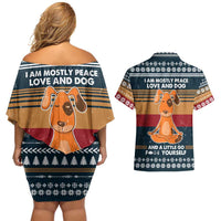 Peace Love And Dog Christmas Couples Matching Off Shoulder Short Dress and Hawaiian Shirt Xmas Holiday Patterns - Wonder Print Shop