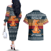 Peace Love And Dog Christmas Couples Matching Off The Shoulder Long Sleeve Dress and Hawaiian Shirt Xmas Holiday Patterns - Wonder Print Shop