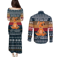 Peace Love And Dog Christmas Couples Matching Puletasi and Long Sleeve Button Shirt Xmas Holiday Patterns - Wonder Print Shop