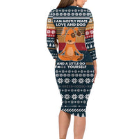 Peace Love And Dog Christmas Family Matching Long Sleeve Bodycon Dress and Hawaiian Shirt Xmas Holiday Patterns - Wonder Print Shop