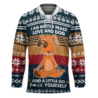 Peace Love And Dog Christmas Hockey Jersey Xmas Holiday Patterns - Wonder Print Shop