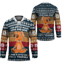 Peace Love And Dog Christmas Hockey Jersey Xmas Holiday Patterns - Wonder Print Shop