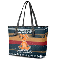Peace Love And Dog Christmas Leather Tote Bag Xmas Holiday Patterns - Wonder Print Shop