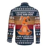 Peace Love And Dog Christmas Long Sleeve Button Shirt Xmas Holiday Patterns - Wonder Print Shop