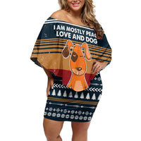 Peace Love And Dog Christmas Off Shoulder Short Dress Xmas Holiday Patterns - Wonder Print Shop