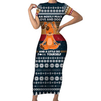 Peace Love And Dog Christmas Short Sleeve Bodycon Dress Xmas Holiday Patterns - Wonder Print Shop