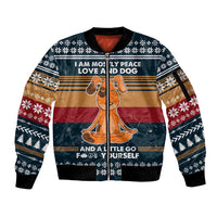Peace Love And Dog Christmas Sleeve Zip Bomber Jacket Xmas Holiday Patterns - Wonder Print Shop