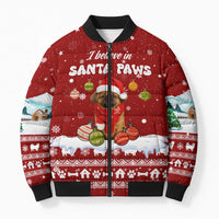 Pekingese Dog I Believe In Santa Paws Christmas Bomber Puffer Jacket Xmas Holiday Patterns - Wonder Print Shop