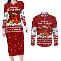 Pekingese Dog I Believe In Santa Paws Christmas Couples Matching Long Sleeve Bodycon Dress and Long Sleeve Button Shirt Xmas Holiday Patterns - Wonder Print Shop
