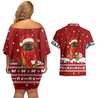 Pekingese Dog I Believe In Santa Paws Christmas Couples Matching Off Shoulder Short Dress and Hawaiian Shirt Xmas Holiday Patterns - Wonder Print Shop