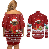Pekingese Dog I Believe In Santa Paws Christmas Couples Matching Off Shoulder Short Dress and Long Sleeve Button Shirt Xmas Holiday Patterns - Wonder Print Shop