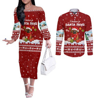 Pekingese Dog I Believe In Santa Paws Christmas Couples Matching Off The Shoulder Long Sleeve Dress and Long Sleeve Button Shirt Xmas Holiday Patterns - Wonder Print Shop