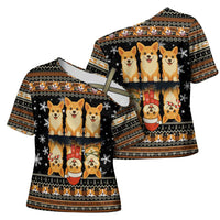 Pembroke Welsh Corgi Dog Christmas Cross Shoulder Shirt Xmas Holiday Patterns - Wonder Print Shop
