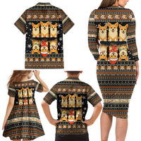 Pembroke Welsh Corgi Dog Christmas Family Matching Long Sleeve Bodycon Dress and Hawaiian Shirt Xmas Holiday Patterns - Wonder Print Shop