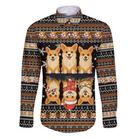 Pembroke Welsh Corgi Dog Christmas Family Matching Off The Shoulder Long Sleeve Dress and Hawaiian Shirt Xmas Holiday Patterns - Wonder Print Shop