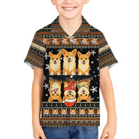 Pembroke Welsh Corgi Dog Christmas Family Matching Off The Shoulder Long Sleeve Dress and Hawaiian Shirt Xmas Holiday Patterns - Wonder Print Shop