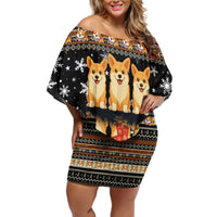 Pembroke Welsh Corgi Dog Christmas Family Matching Off Shoulder Short Dress and Hawaiian Shirt Xmas Holiday Patterns - Wonder Print Shop