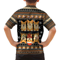 Pembroke Welsh Corgi Dog Christmas Family Matching Short Sleeve Bodycon Dress and Hawaiian Shirt Xmas Holiday Patterns - Wonder Print Shop