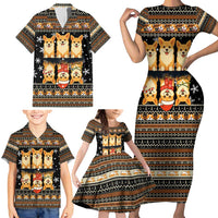 Pembroke Welsh Corgi Dog Christmas Family Matching Short Sleeve Bodycon Dress and Hawaiian Shirt Xmas Holiday Patterns - Wonder Print Shop