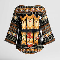 Pembroke Welsh Corgi Dog Christmas Kimono Sleeve Blouse Xmas Holiday Patterns - Wonder Print Shop