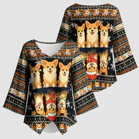 Pembroke Welsh Corgi Dog Christmas Kimono Sleeve Blouse Xmas Holiday Patterns - Wonder Print Shop