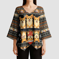 Pembroke Welsh Corgi Dog Christmas Kimono Sleeve Blouse Xmas Holiday Patterns - Wonder Print Shop