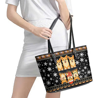 Pembroke Welsh Corgi Dog Christmas Leather Tote Bag Xmas Holiday Patterns - Wonder Print Shop