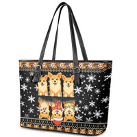 Pembroke Welsh Corgi Dog Christmas Leather Tote Bag Xmas Holiday Patterns - Wonder Print Shop