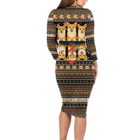 Pembroke Welsh Corgi Dog Christmas Long Sleeve Bodycon Dress Xmas Holiday Patterns - Wonder Print Shop
