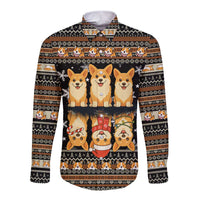 Pembroke Welsh Corgi Dog Christmas Long Sleeve Button Shirt Xmas Holiday Patterns - Wonder Print Shop