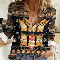 Pembroke Welsh Corgi Dog Christmas Women Casual Shirt Xmas Holiday Patterns - Wonder Print Shop