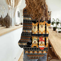 Pembroke Welsh Corgi Dog Christmas Women Casual Shirt Xmas Holiday Patterns - Wonder Print Shop