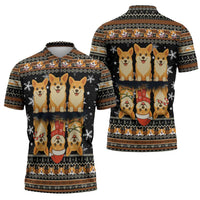 Pembroke Welsh Corgi Dog Christmas Zipper Polo Shirt Xmas Holiday Patterns - Wonder Print Shop