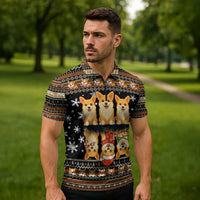 Pembroke Welsh Corgi Dog Christmas Zipper Polo Shirt Xmas Holiday Patterns - Wonder Print Shop
