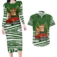 Pembroke Welsh Corgi Dog Xmas Christmas Couples Matching Long Sleeve Bodycon Dress and Hawaiian Shirt Xmas Holiday Patterns - Wonder Print Shop