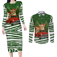 Pembroke Welsh Corgi Dog Xmas Christmas Couples Matching Long Sleeve Bodycon Dress and Long Sleeve Button Shirt Xmas Holiday Patterns - Wonder Print Shop