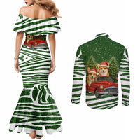 Pembroke Welsh Corgi Dog Xmas Christmas Couples Matching Mermaid Dress and Long Sleeve Button Shirt Xmas Holiday Patterns - Wonder Print Shop