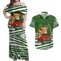 Pembroke Welsh Corgi Dog Xmas Christmas Couples Matching Off Shoulder Maxi Dress and Hawaiian Shirt Xmas Holiday Patterns - Wonder Print Shop