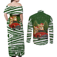 Pembroke Welsh Corgi Dog Xmas Christmas Couples Matching Off Shoulder Maxi Dress and Long Sleeve Button Shirt Xmas Holiday Patterns - Wonder Print Shop