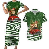 Pembroke Welsh Corgi Dog Xmas Christmas Couples Matching Short Sleeve Bodycon Dress and Hawaiian Shirt Xmas Holiday Patterns - Wonder Print Shop