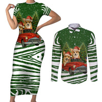 Pembroke Welsh Corgi Dog Xmas Christmas Couples Matching Short Sleeve Bodycon Dress and Long Sleeve Button Shirt Xmas Holiday Patterns - Wonder Print Shop