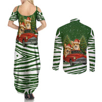 Pembroke Welsh Corgi Dog Xmas Christmas Couples Matching Summer Maxi Dress and Long Sleeve Button Shirt Xmas Holiday Patterns - Wonder Print Shop