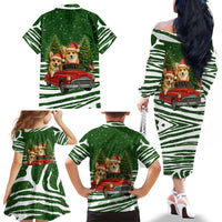 Pembroke Welsh Corgi Dog Xmas Christmas Family Matching Off The Shoulder Long Sleeve Dress and Hawaiian Shirt Xmas Holiday Patterns - Wonder Print Shop