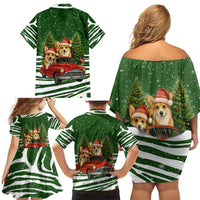 Pembroke Welsh Corgi Dog Xmas Christmas Family Matching Off Shoulder Short Dress and Hawaiian Shirt Xmas Holiday Patterns - Wonder Print Shop