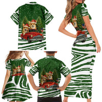 Pembroke Welsh Corgi Dog Xmas Christmas Family Matching Short Sleeve Bodycon Dress and Hawaiian Shirt Xmas Holiday Patterns - Wonder Print Shop