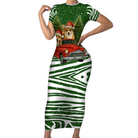 Pembroke Welsh Corgi Dog Xmas Christmas Family Matching Short Sleeve Bodycon Dress and Hawaiian Shirt Xmas Holiday Patterns - Wonder Print Shop