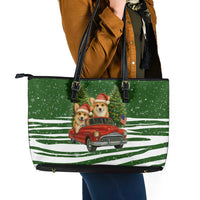 Pembroke Welsh Corgi Dog Xmas Christmas Leather Tote Bag Xmas Holiday Patterns - Wonder Print Shop